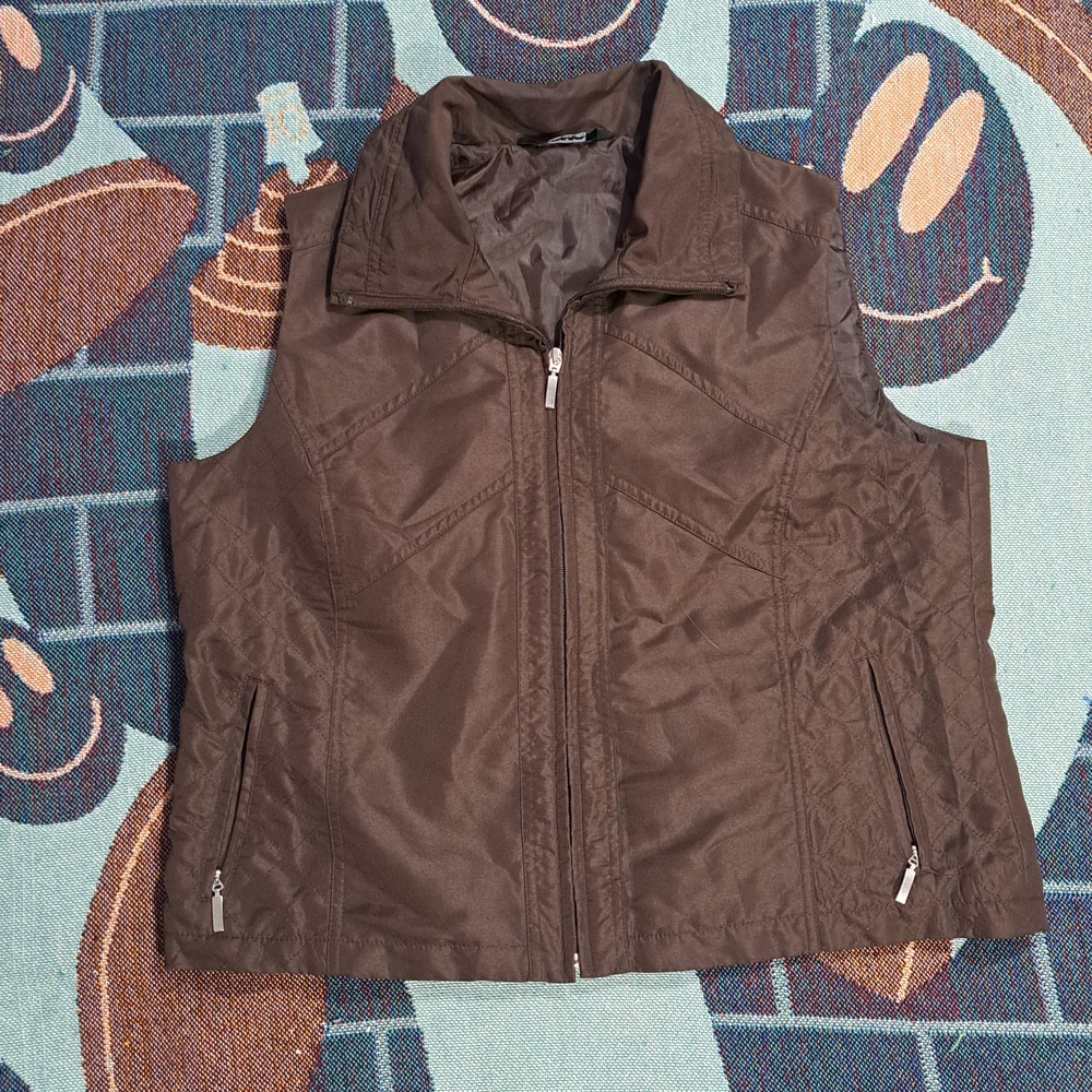 🌈ALIA PETITES BROWN QUILTED ZIP-UP VEST-L